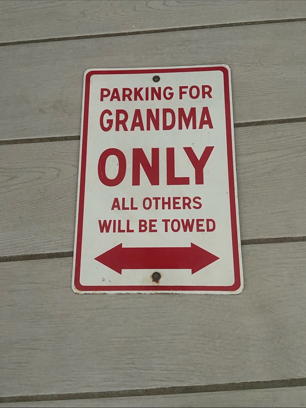Parking For Grandma Only Metal Sign - Red & White